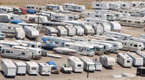 RV storage facility with parked recreational vehicles